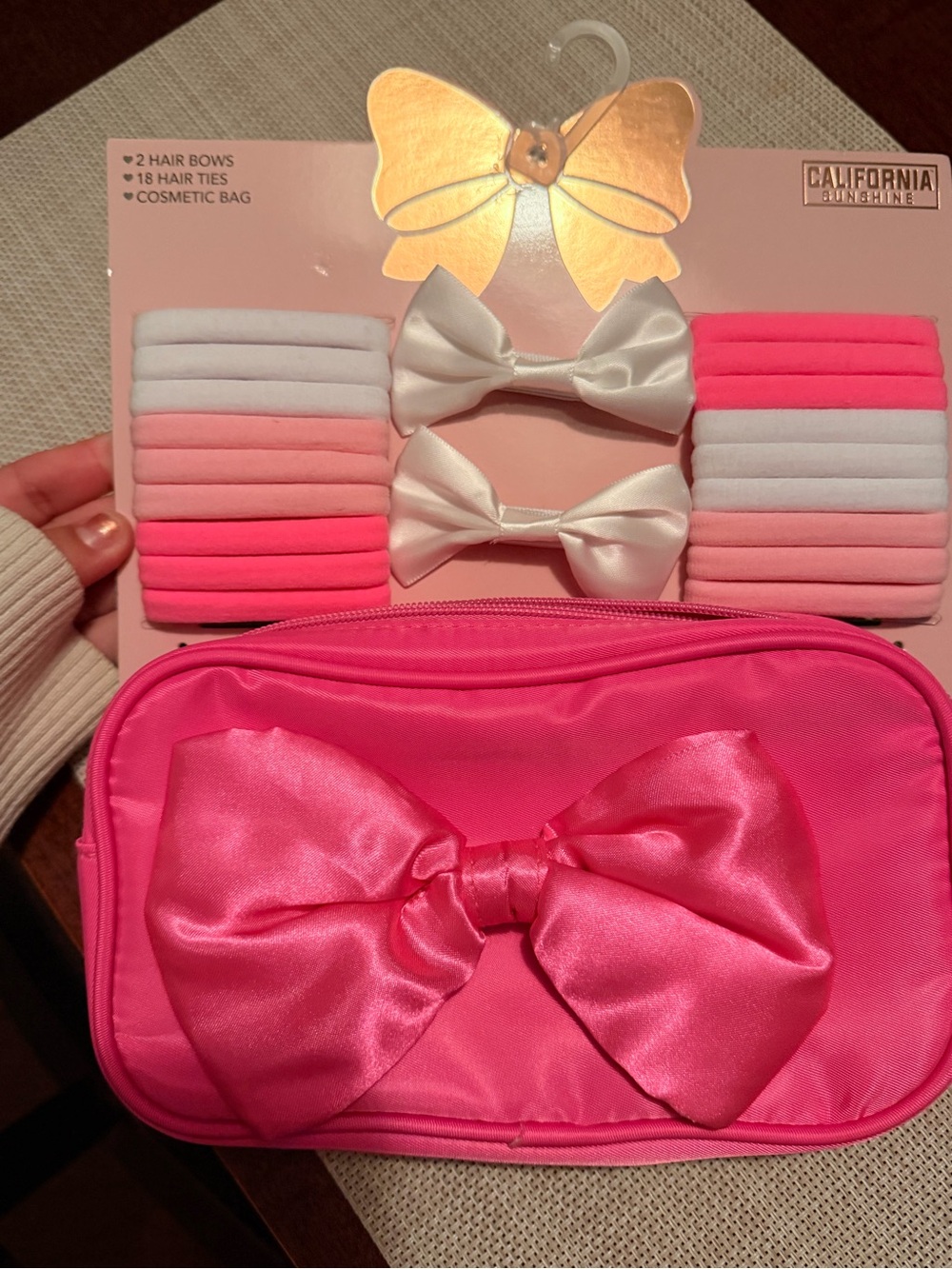 Kids Pink Bow Cosmetic Bag & Hair Accessory Set